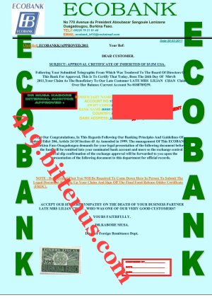 ECOBANK PAYMENT APPROVEL LETTER